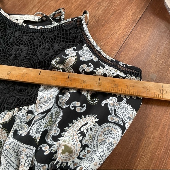 Daniel Rainn Paisley Maxi Dress S Embroidered Black White Green Tan Sheer Long - Picture 10 of 12